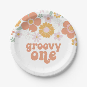 Groovy One Retro Floral birthday Paper Plates