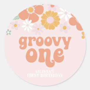 Groovy One Retro Floral first birthday Classic Round Sticker