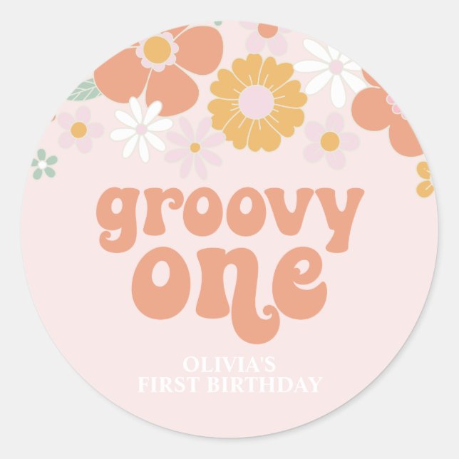 Groovy One Retro Floral first birthday Classic Round Sticker (Front)