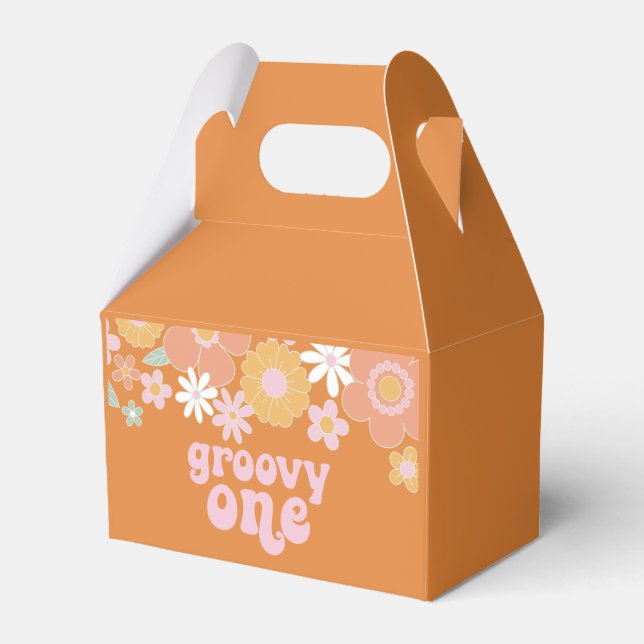 Groovy One Retro Floral first birthday Favour Box (Front Side)