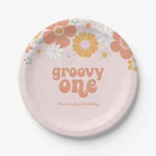 Groovy One Retro Floral first birthday Paper Plate