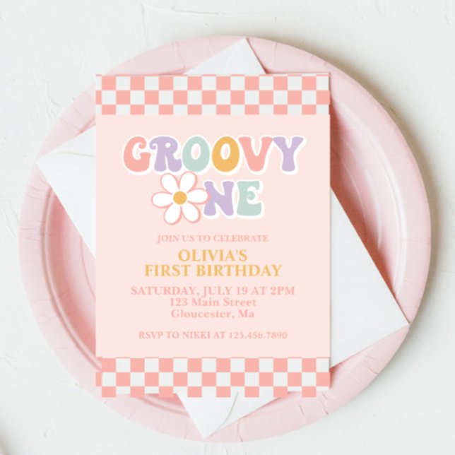 Groovy One Retro Girl First Birthday Invitation (Creator Uploaded)