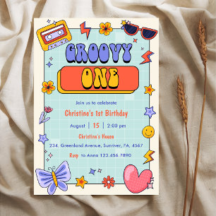 Groovy One Retro Hippie 1st Birthday Party  Invitation
