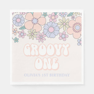 Groovy One Retro pastel Floral 1st birthday Napkin