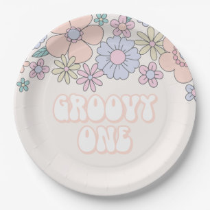Groovy One Retro pastel Floral 1st birthday Paper Plate