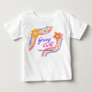 Groovy One Retro Rainbow 1st Birthday  Baby T-Shirt