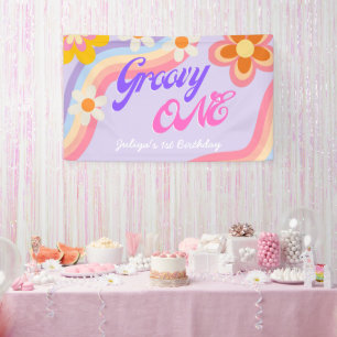 Groovy One Retro Rainbow 1st Birthday  Banner