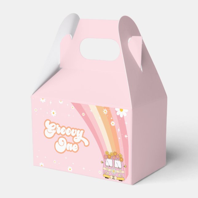 Groovy One Retro Rainbow 1st Birthday Favour Box (Front Side)