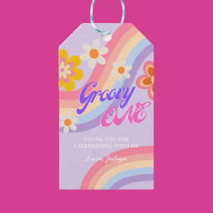 Groovy One Retro Rainbow 1st Birthday  Gift Tags