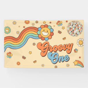 Groovy One Retro Rainbow 1st Birthday Party Banner