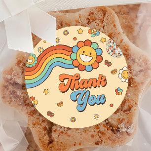 Groovy One Retro Rainbow 1st Birthday Party Classic Round Sticker