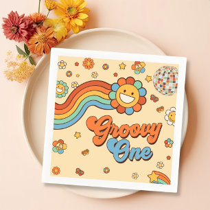 Groovy One Retro Rainbow 1st Birthday Party Napkin