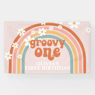 Groovy One Retro Rainbow Daisy Birthday Banner