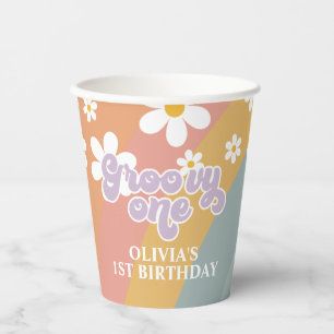 Groovy One Retro Rainbow Paper Cups