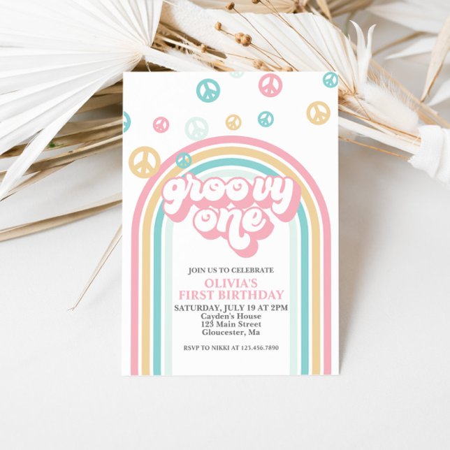 Groovy One Retro Summer Rainbow Invitation (Creator Uploaded)