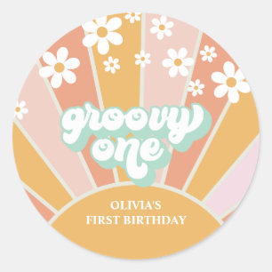 Groovy One Retro Sunshine daisy boho Classic Round Sticker