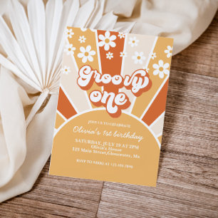 Groovy One Retro Sunshine daisy boho floral Invitation