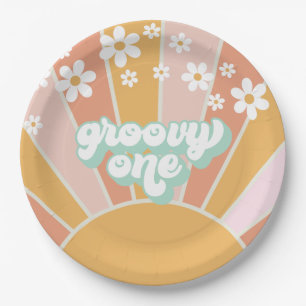 Groovy One Retro Sunshine daisy boho Paper Plate
