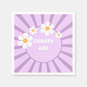 Groovy One Retro Sunshine Girl Second Birthday  Napkin