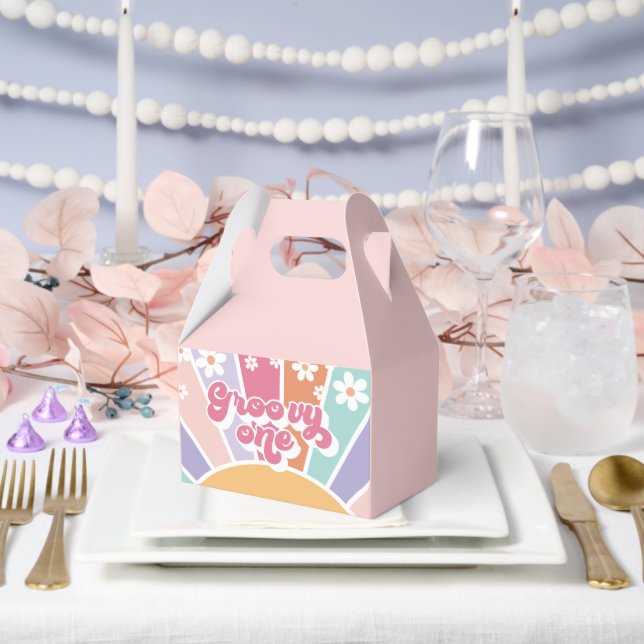 Groovy One Retro Sunshine Rainbow Daisy Favour Box (Wedding)