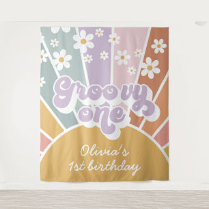 Groovy One Retro Sunshine Rainbow Daisy Tapestry
