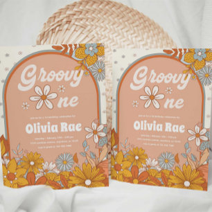 Groovy One Retro Themed 1st Birthday Invitation