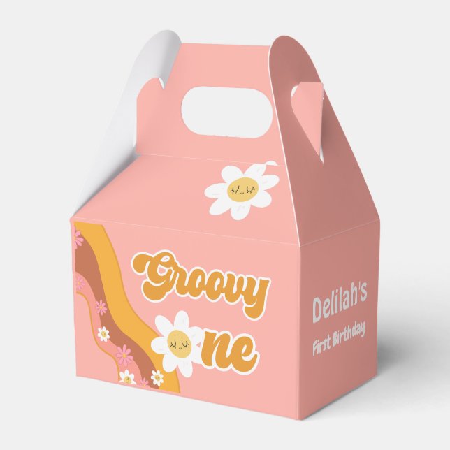 Groovy one retro vintage first birthday favour box (Front Side)