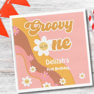 Groovy one retro vintage first birthday napkin