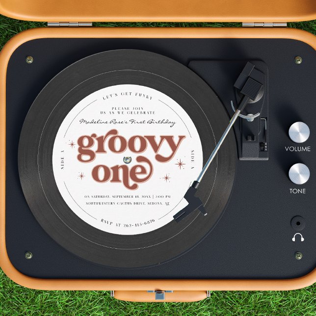 Groovy One Retro Vinyl Record Invitation (Creator Uploaded)