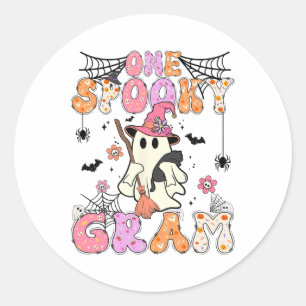 Groovy One Spooky Gram Retro Halloween Cute Ghost  Classic Round Sticker