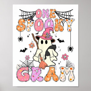 Groovy One Spooky Gram Retro Halloween Cute Ghost Poster
