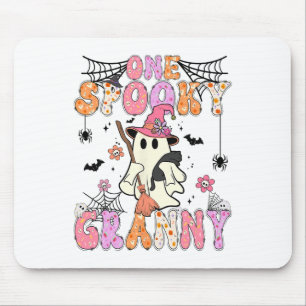 Groovy One Spooky Granny Retro Halloween Cute Ghos Mouse Mat