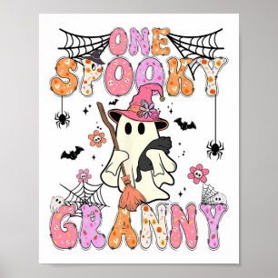 Groovy One Spooky Granny Retro Halloween Cute Ghos Poster