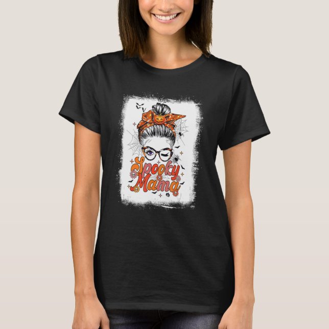 Groovy One Spooky Mama Messy Bun Women Witch Mum H T-Shirt (Front)