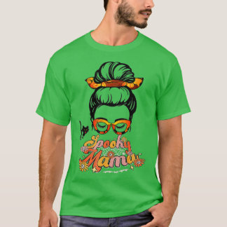 Groovy One Spooky Mama Messy Bun Women Witch Mum H T-Shirt