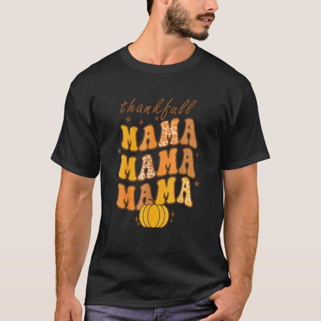 Groovy One Thankful Mama Leopard Hello Fall Thanks T-Shirt (Front)