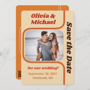 Groovy Orange and Brown Rainbow Curve Photo Save The Date