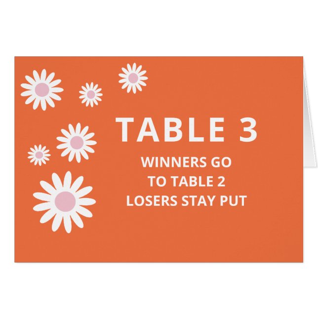 Groovy Orange Bunco Table Card For Table 3 (Front Horizontal)