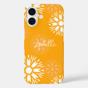Groovy Orange Daisy Flower Retro Floral Name  iPhone 16 Case