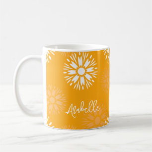 Groovy Orange Daisy Flower Retro Floral Name  Coffee Mug