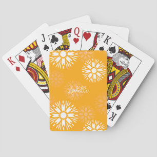 Groovy Orange Daisy Flower Retro Floral Name  Playing Cards
