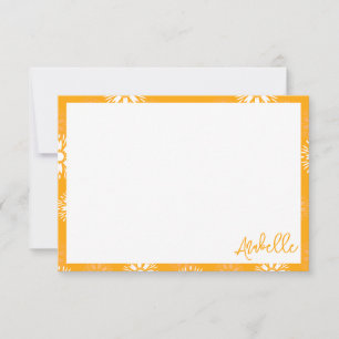 Groovy Orange Daisy Flower Retro Floral Name  Thank You Card
