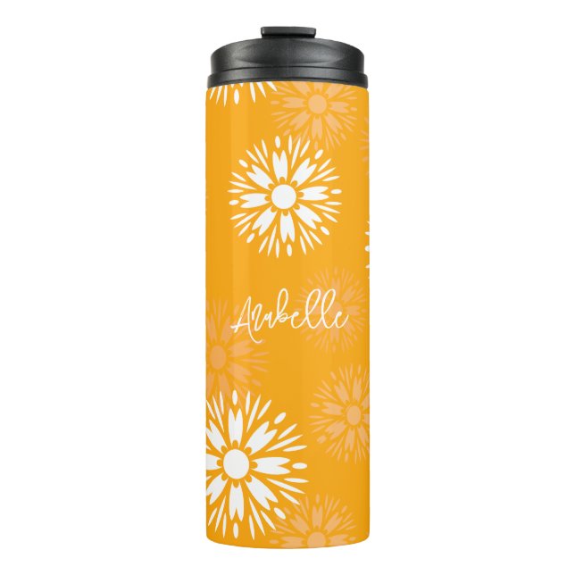 Groovy Orange Daisy Flower Retro Floral Name  Thermal Tumbler (Front)
