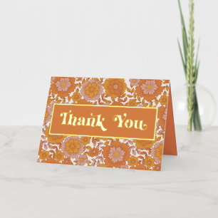 Groovy Orange Floral Folded Foil Thank You Card