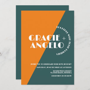 Groovy Orange Green Two Tones Wedding Invitation