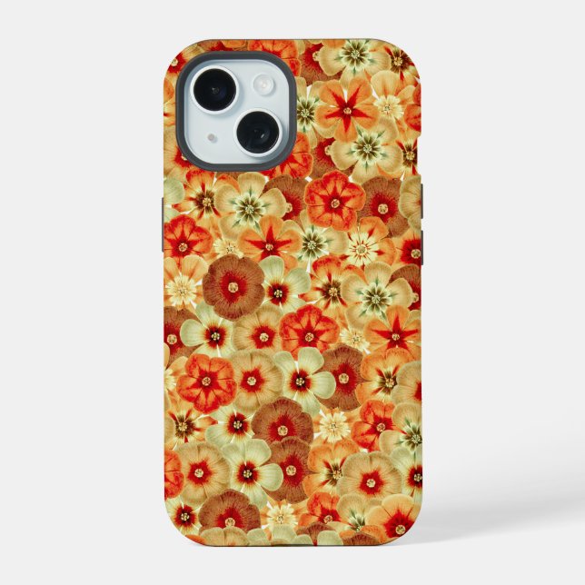 Groovy Orange Hippie Flowers Pattern iPhone 15 Case (Back)