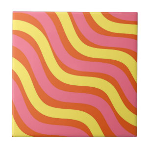 Groovy Orange Yellow Pink Wavy Stripe Modern Home Tile