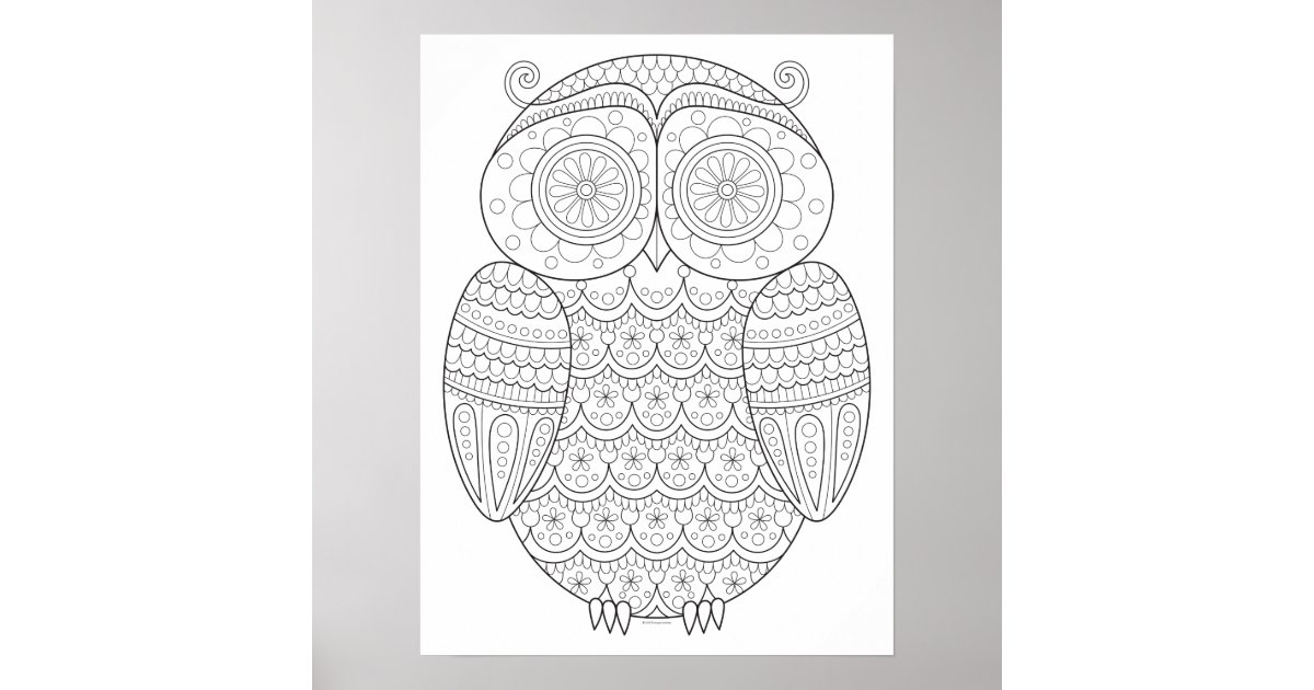 groovy-owl-colouring-poster-colorable-owl-art-zazzle