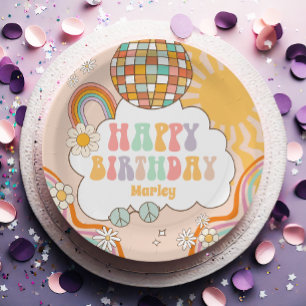 Groovy Party Retro Hippie 70s Rainbow Birthday Paper Plate