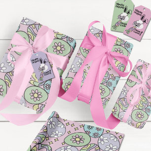 Groovy Pastel Easter Wrapping Paper Hippie Vibe